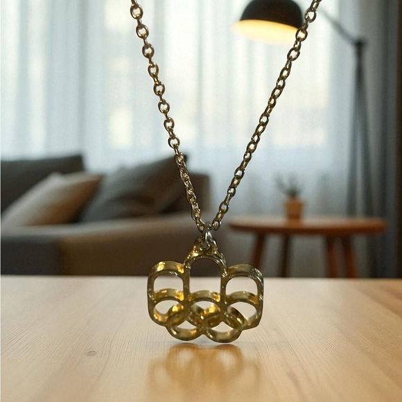 Vintage 1976 Olympic Game Rings  Gold Plated Pendant Necklace Cojo 1976 Montreal - Picture 4 of 13